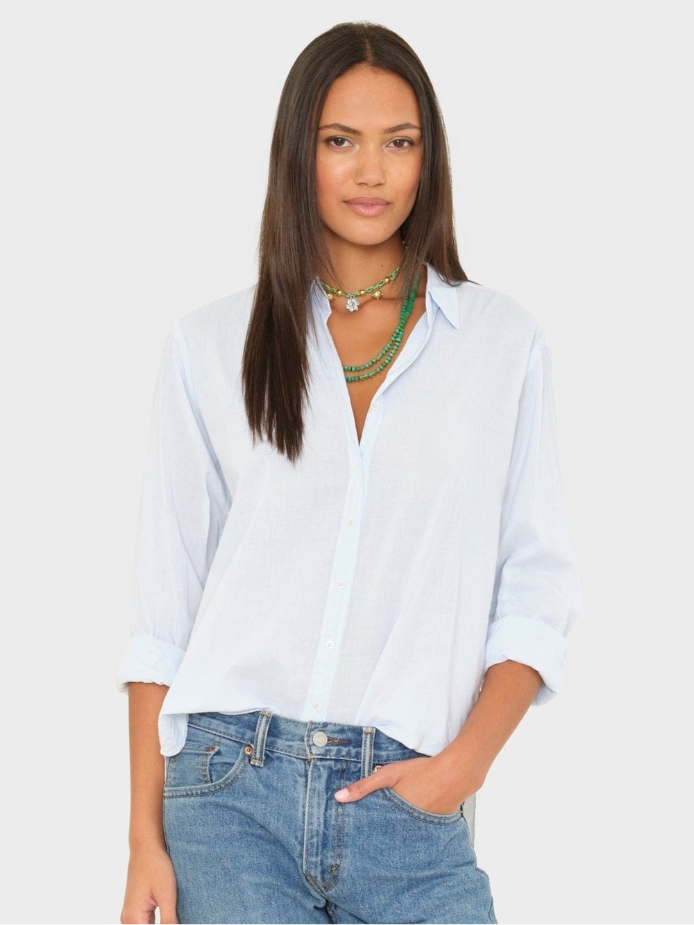 XÍRENA Beau Cotton Poplin Long Sleeve Button Down Skylight Blue Dress Shirt XS
